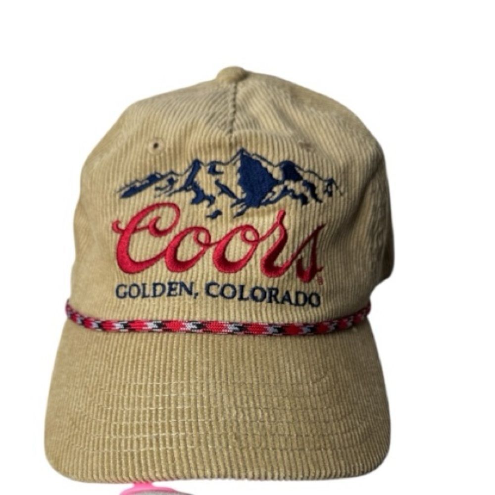 Coors Rocky Mountain Tan Corduroy SnapBack Rope Cap Hat.